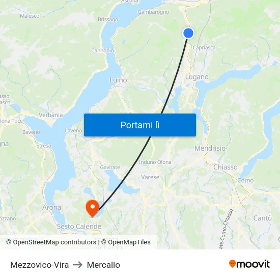 Mezzovico-Vira to Mercallo map