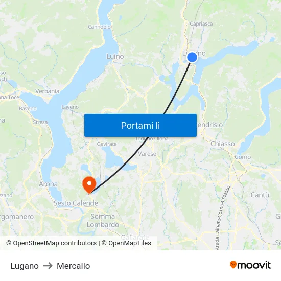 Lugano to Mercallo map