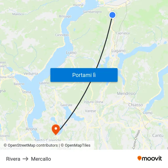 Rivera to Mercallo map