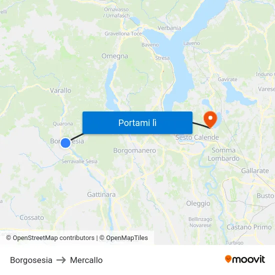 Borgosesia to Mercallo map