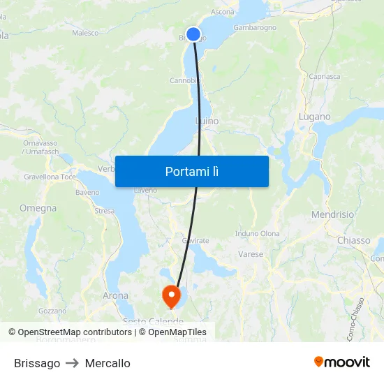Brissago to Mercallo map