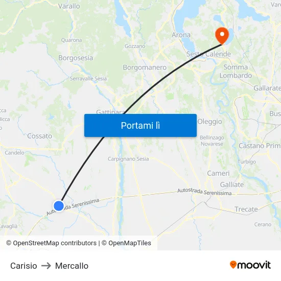 Carisio to Mercallo map