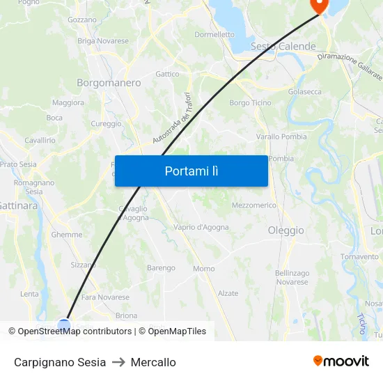 Carpignano Sesia to Mercallo map