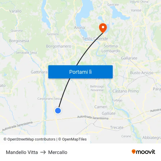 Mandello Vitta to Mercallo map