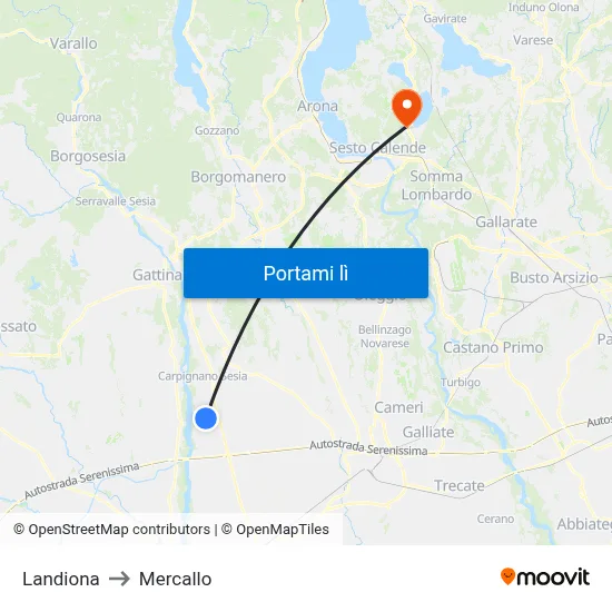 Landiona to Mercallo map