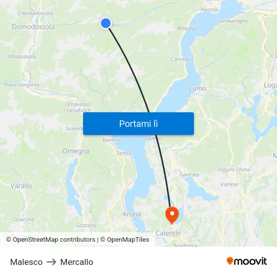 Malesco to Mercallo map