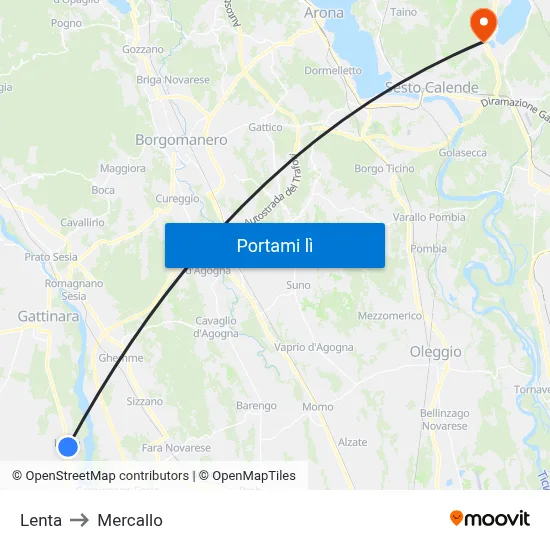 Lenta to Mercallo map