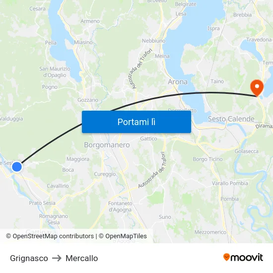 Grignasco to Mercallo map