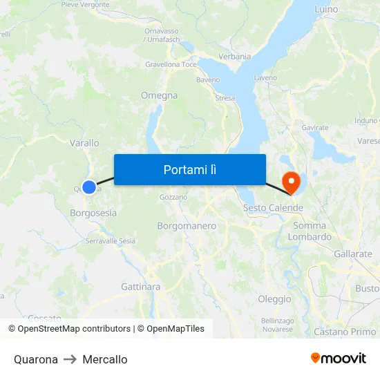 Quarona to Mercallo map