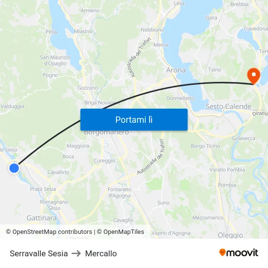 Serravalle Sesia to Mercallo map