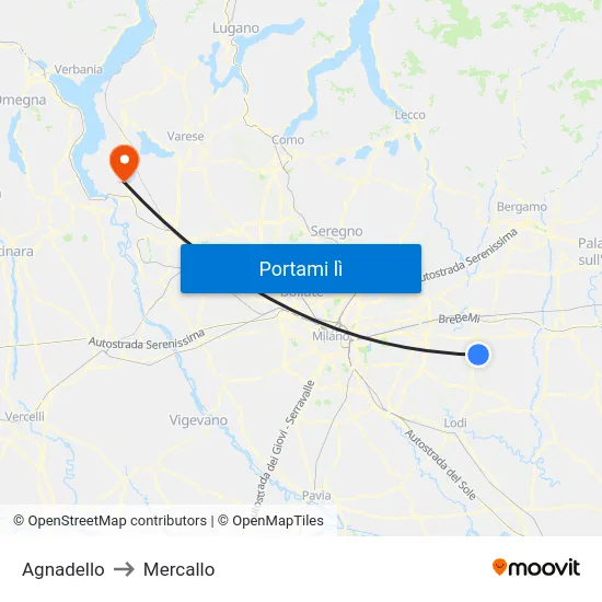Agnadello to Mercallo map