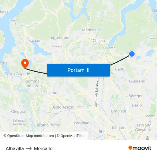 Albavilla to Mercallo map