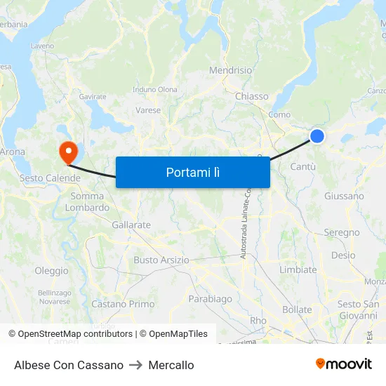 Albese Con Cassano to Mercallo map