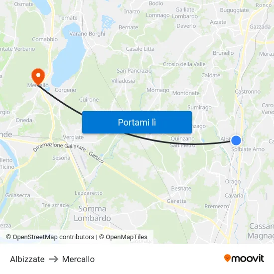 Albizzate to Mercallo map