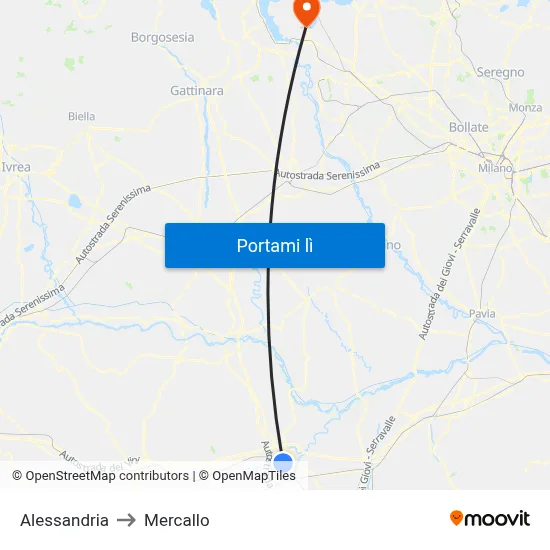 Alessandria to Mercallo map