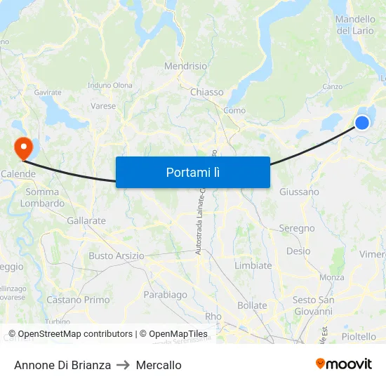 Annone Di Brianza to Mercallo map