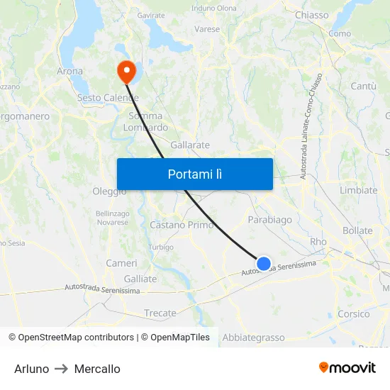 Arluno to Mercallo map