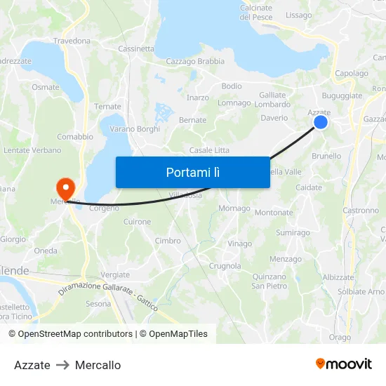 Azzate to Mercallo map