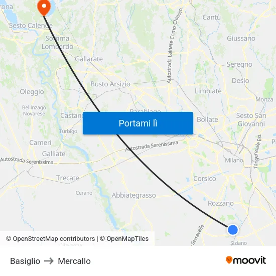 Basiglio to Mercallo map