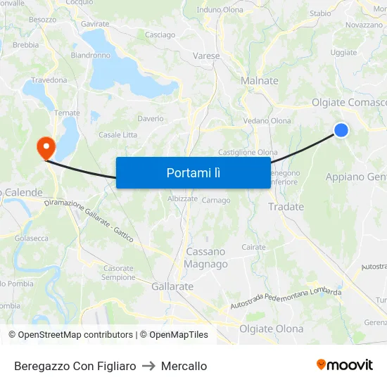 Beregazzo Con Figliaro to Mercallo map