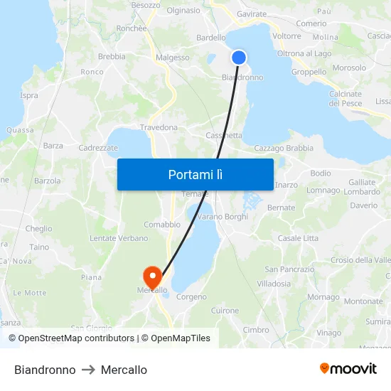 Biandronno to Mercallo map