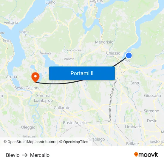 Blevio to Mercallo map
