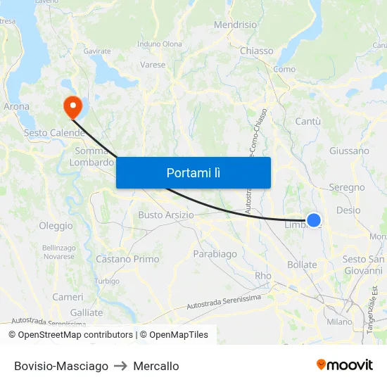 Bovisio-Masciago to Mercallo map
