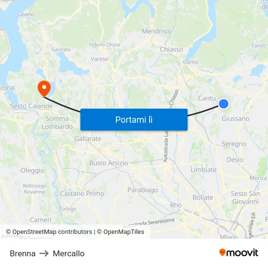 Brenna to Mercallo map