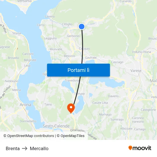 Brenta to Mercallo map