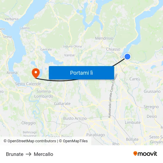 Brunate to Mercallo map