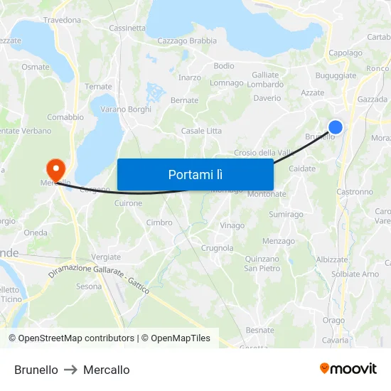 Brunello to Mercallo map