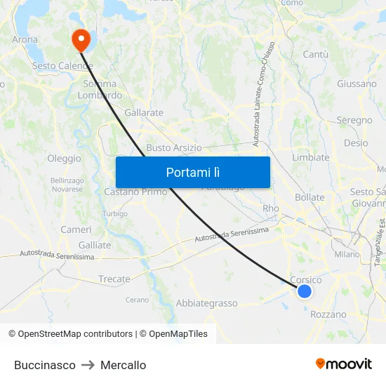 Buccinasco to Mercallo map
