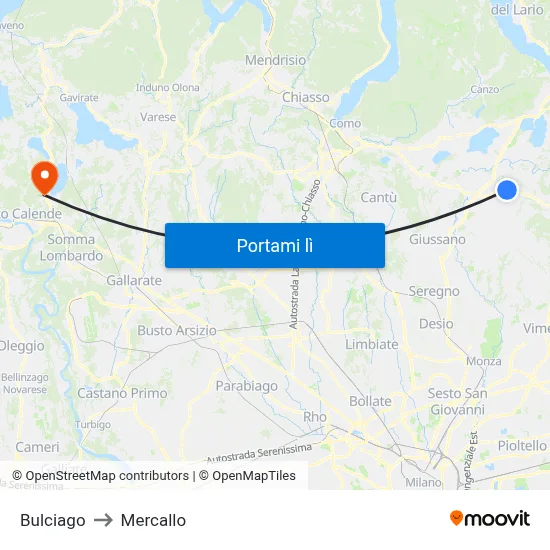 Bulciago to Mercallo map