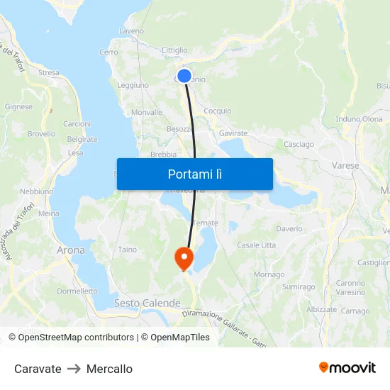 Caravate to Mercallo map