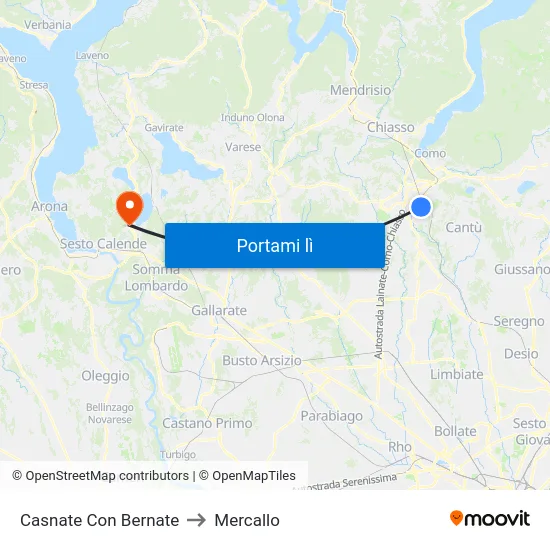 Casnate Con Bernate to Mercallo map