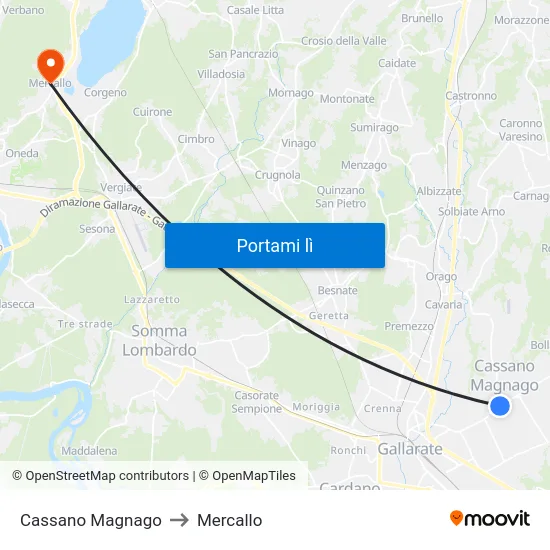 Cassano Magnago to Mercallo map