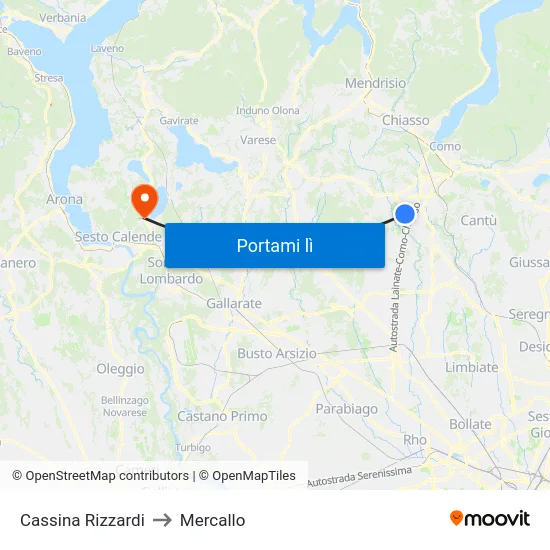 Cassina Rizzardi to Mercallo map