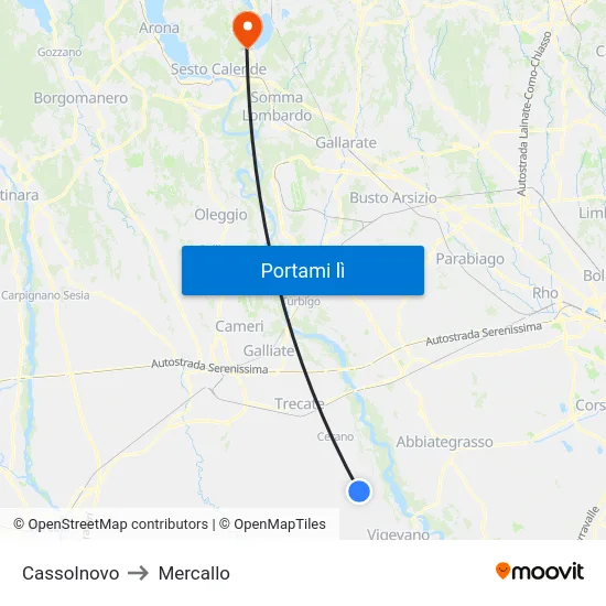 Cassolnovo to Mercallo map