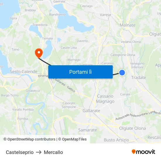 Castelseprio to Mercallo map