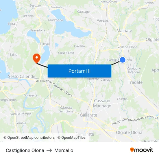 Castiglione Olona to Mercallo map