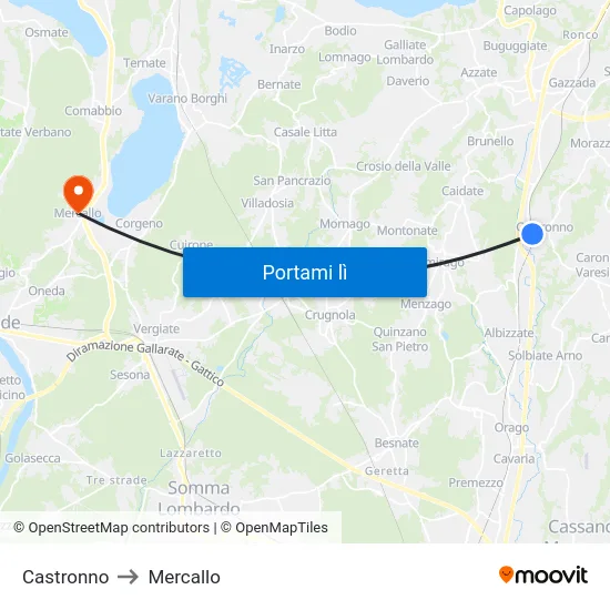 Castronno to Mercallo map