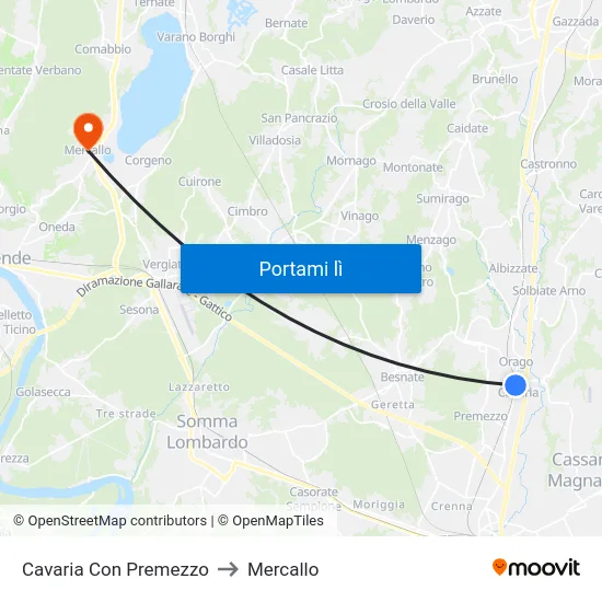 Cavaria Con Premezzo to Mercallo map