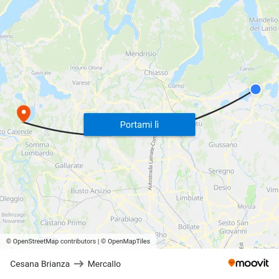 Cesana Brianza to Mercallo map