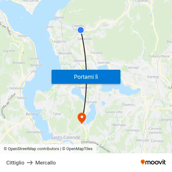 Cittiglio to Mercallo map