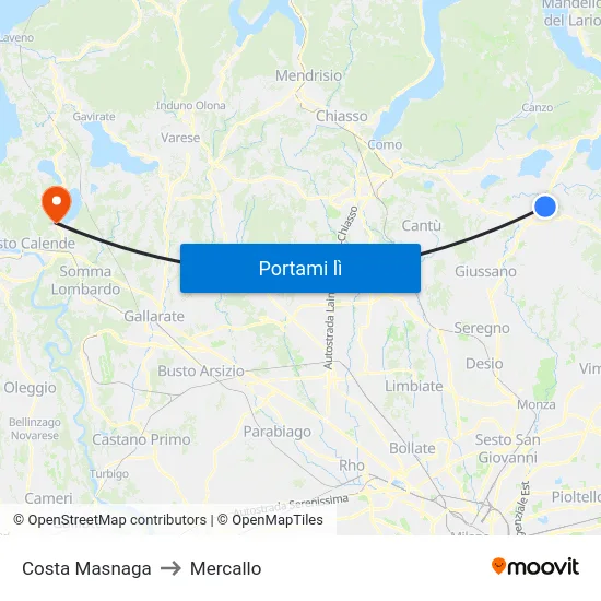 Costa Masnaga to Mercallo map