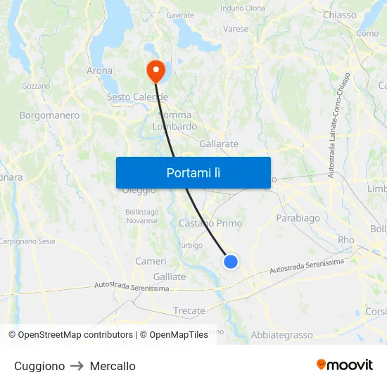 Cuggiono to Mercallo map