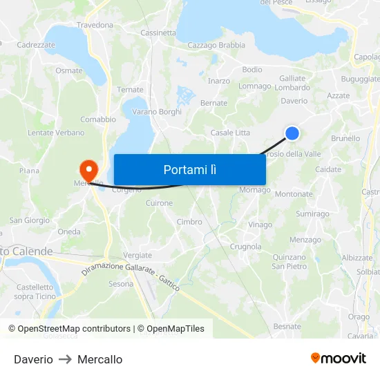 Daverio to Mercallo map