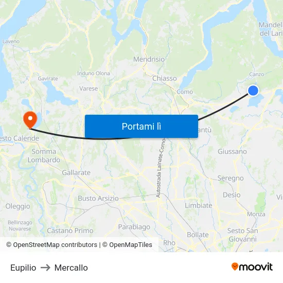 Eupilio to Mercallo map