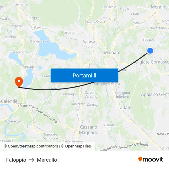 Faloppio to Mercallo map