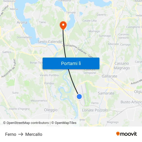 Ferno to Mercallo map